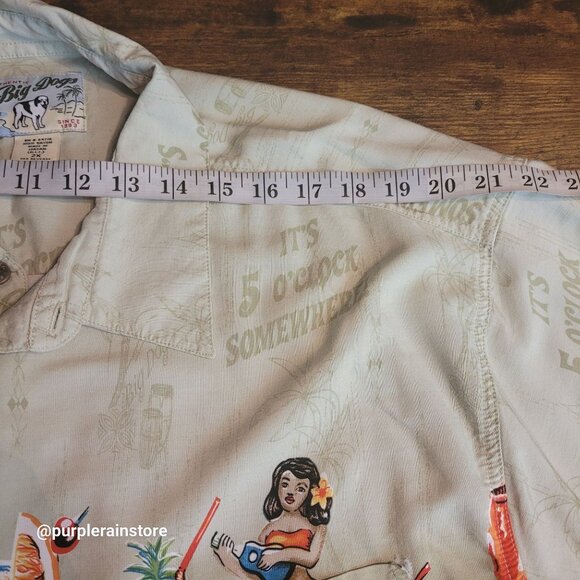 Vtg Big Dogs Hawaiian Camp Shirt 2X Pocket Green Tropical Drinks Vacation Y2K - Picture 9 of 15